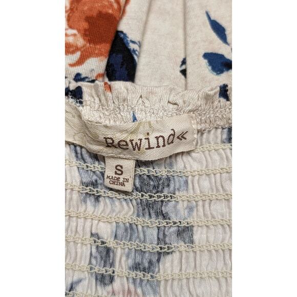 Rewind Floral Off Shoulder Mini Dress Women Smocked Top Bell Sleeve Summer Small - Picture 4 of 5